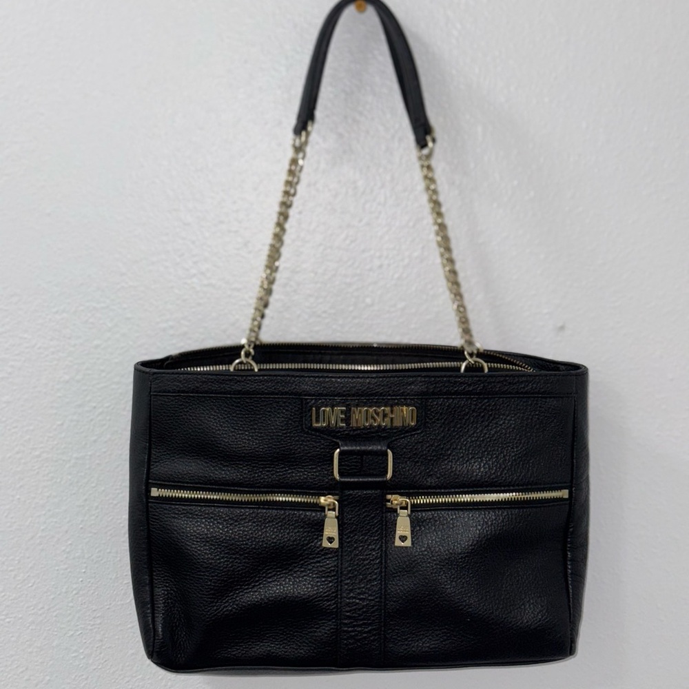 Love Moschino Black and Gold Chain Shoulder Bag